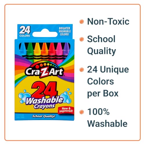 Cra-Z-Art Washable Crayons, Bulk Pack, 24 Count, 6 Packs of Crayons, Bulk School Supplies for Classroom, Back to School Essentials - size: 24 Count (Pack of 6)