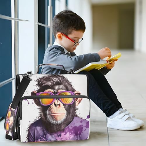 Cool Monkey Zipper Binder 3 Ring with Shoulder Strap and Handle Multiple Pockets Expanding File Folder Organizer