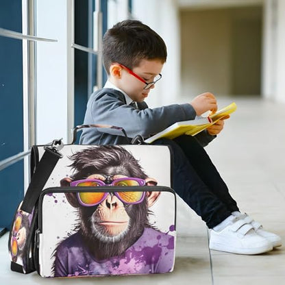Cool Monkey Zipper Binder 3 Ring with Shoulder Strap and Handle Multiple Pockets Expanding File Folder Organizer