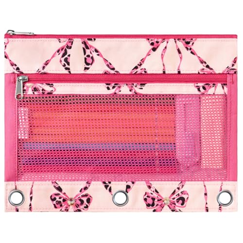WAWSAM Bow Pencil Pouch for 3 Ring Binder, Binder Pencil Pouches with Zipper, Pencil Case with Clear Window, Cosmetic Bags for Office Supplies - color: Bow-knot