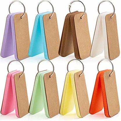 Primbeeks 8 Pack Multicolor Index Cards with Binding Rings, 320 Sheets 2.2 x 3.5 Inches Flash Cards, Double-sided Available Study Cards, Easy Flip DIY Greeting Card, Note Cards, Kraft Paper Cards