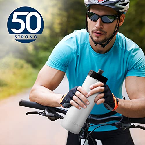 50 Strong Sports Water Bottles – Reusable 22 oz BPA-Free Plastic Bottles with Pull Top Cap – Made in USA – Top Rack Dishwasher Safe – Fits Most Bike Cages Brand - color: Blue, style: 2 Pack