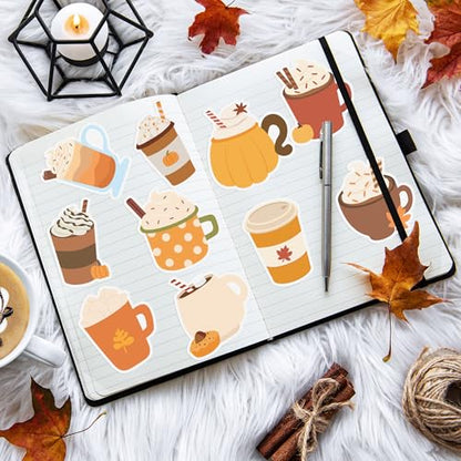 Xqumoi 30 Pack Fall Coffee Cup Sticky Notes - Autumn Maple Leaf Pumpkin Self Sticky Writing Memo Pads for Latte Lover Office School Class Student Kids Gift Thanksgiving Party Favors Goodies Bag Filler - style: Fall (Coffee Cup)