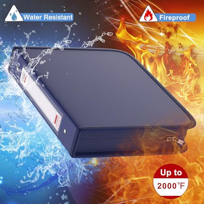 Fireproof 3 Ring Binder with Zipper, 1.5 Inch D Rings Hold up 375 Sheets of 8.5" x 11" (A4), Compatible with Clear Page Protectors, Built-in net and Pen Holder (1 Pcs, Blue, 1.5") - color: Blue, size: 1.5", style: 1 Pcs