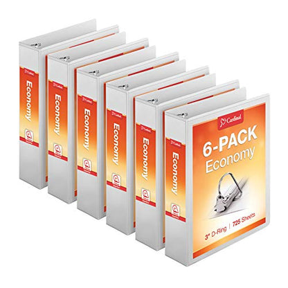 Cardinal Economy 3-Ring Binders, 3", Slant-D Rings, Holds 725 Sheets, ClearVue Presentation View, Non-Stick, White, Case of 6 (90771) - color: White, size: 3 Inch