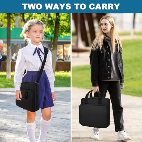 2 Inch 3 Ring Zipper Binder, Trapper Keeper Binder with Shoulder Strap - 500 Sheet Capacity & Multi-Pockets (Black)