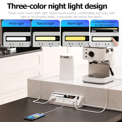 Desk Extension Lead with USB Slots, BOCHLION PD 35W + PD 20W Fast Charging Power Station with Night Light, 5 Way Plug Extension Socket Surge Protector, Desktop Power Strip 1.8M for Home Office (White) - color: White