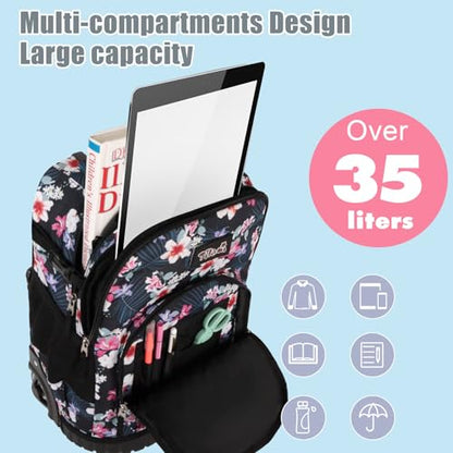 Tilami Rolling Backpack for Kids 18 inch Boys and Girls Laptop Backpack,Flowers - color: Flowers