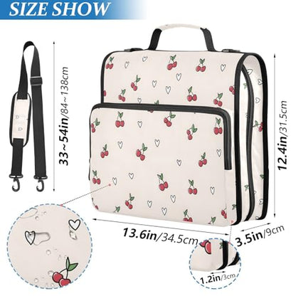 Cute Cherry Heart Pattern Zipper Binder 3 Ring with Handle and Shoulder Strap, 500 Sheet Binder Organizer Capacity & Multi-Pockets for School Office - color: Aa07