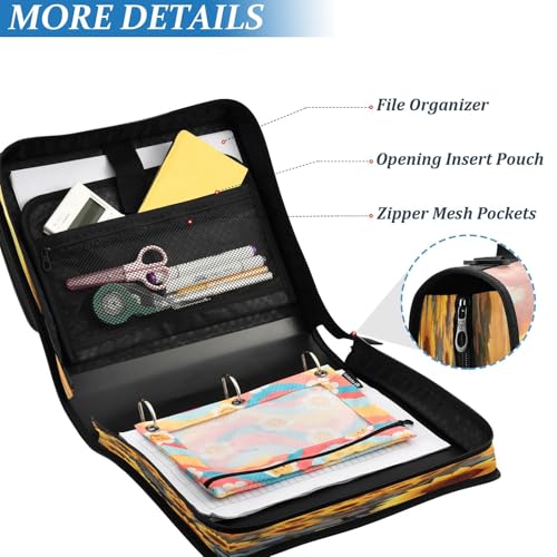 3 Ring Zipper Binder Wooden House Sunflower Binders Bag with Shoulder Strap 500 Sheets Paper Organizer Trapper Keeper Documents Storage File Folder for School Office - color: A496