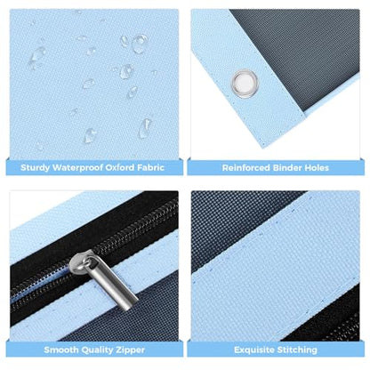SKYDUE 3 Ring Pencil Pouch for Binder, Zipper Binder Pencil Pouch with 3 Pockets and Mesh Window, Durable Organizer for School Supplies, Cables, Earbuds, Makeup - color: Skyblue