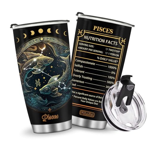 Horoscope Pisces Insulated Tumblers Travel Mug Cup Gifts for Birthday Boys Girls Men Women Son Daughter Travel Essentials Accessories Must Have Cold Iced 20oz - color: Pisces-650