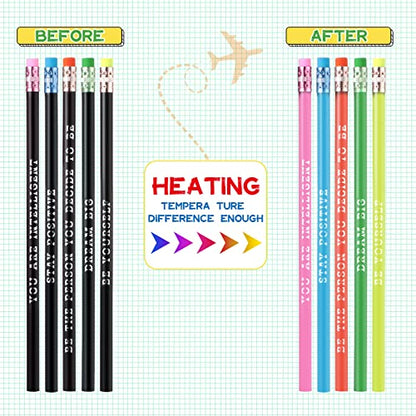 Epakh 100 Pcs Inspirational Pencils Color Changing Pencils Bulk with Eraser HB Wooden Pens Gift for Kids Back to School Gift for Classroom, Student Reward(Black,Classic Style) - color: Black