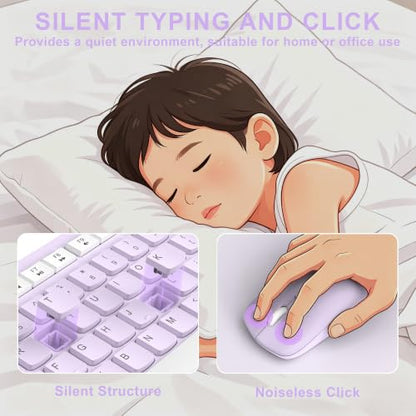Wireless Keyboard and Mouse Combo, Full-Sized Wireless Keyboard and Adjustable DPI Mouse, 2.4GHz USB Receiver, Keyboard and Mouse for PC, Windows, Desktop, Laptop (Light Purple) - color: Light Purple