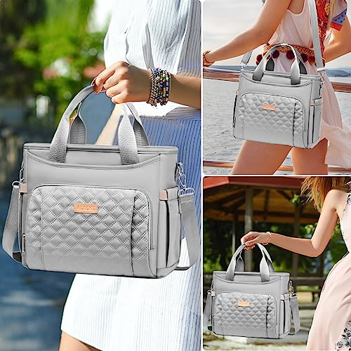 AIJIEKE Large Insulated Lunch Bag for Women Men, Work Lunch Box Tote, Gray | Leakproof, durable multi-compartment cooler. Reusable with shoulder strap. Perfect for travel meal prep, picnic, beach - color: Gray
