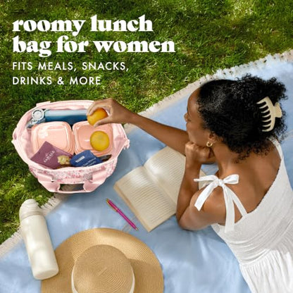 Fit & Fresh Remi Lunch Bag for Women Work – Neoprene Lunch Tote with Containers & Ice Pack, Reusable Meal Prep Lunch Box, Large Capacity, Machine Washable - color: Pink Ditsy Flowers