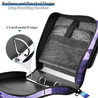 3 Ring Zipper Binder with Shoulder Strap Dragon Moon 1.5 inch Binders Keeper Large Capacity Multi Pockets for School Office Supplies - color: Multi330, size: Fit 500 Sheets
