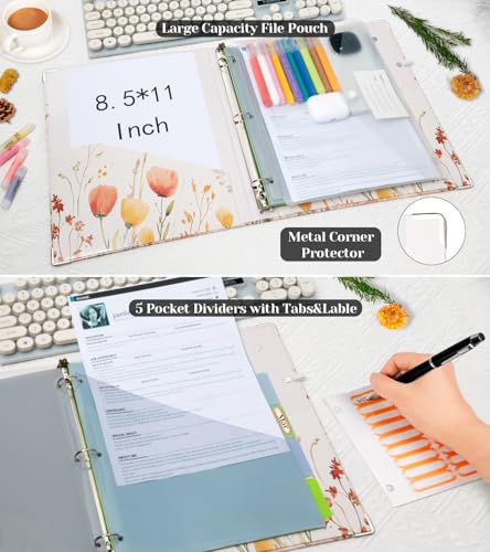 3 Ring 1 Inch Binder Organizer, KLLVE Three Ring Binders with Clipboard, 5-Tabs Pockets Dividers, Plastic Folder, 18 Divider Stikers,Pen Loop (Weeds, Letter Size) - color: Weeds, size: 1in（Letter Size）