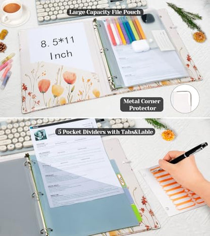 3 Ring 1 Inch Binder Organizer, KLLVE Three Ring Binders with Clipboard, 5-Tabs Pockets Dividers, Plastic Folder, 18 Divider Stikers,Pen Loop (Weeds, Letter Size) - color: Weeds, size: 1in（Letter Size）