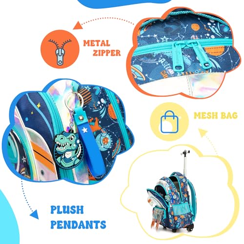 Kids Rolling Backpack with Wheels for Boys Elementary Students Kids Travel Luggage Carry on School Backpack for Boys Ages 6-8 - color: 01 Blue