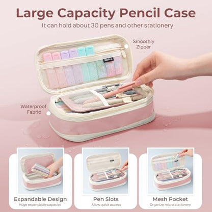 Nicpro School Supplies Stationary Set with Pencil Case, 39 PCS Pink | Back to Schoo Supplies, Pen Case with 12 Highlighter, 5 Gel Pen, 6 Mechanical Pencil, Essentials for College, Nursing Student - color: Pink, size: 39 PCS