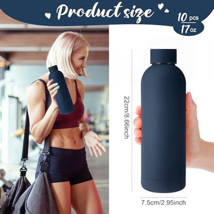 Bokon 10 Pcs Stainless Steel Water Bottle Bulk Teacher Employee Appreciation Gifts School Double Layer Vacuum 17 oz Small Mouth Sport Insulated Metal Reusable Flask Leakproof Lid - color: null