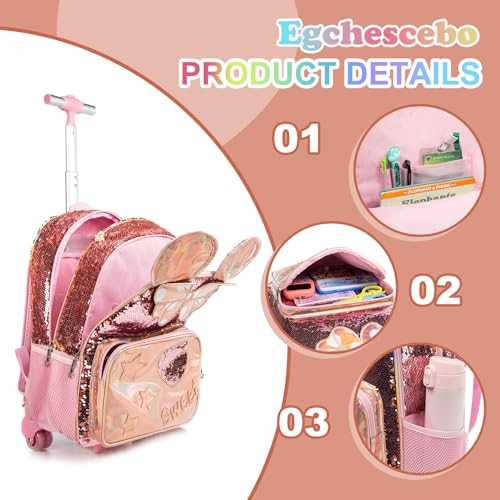 Kids Rolling Big Ears Backpack for Girls Sequins Trolley Suitcases Luggage Travel with Wheels Bookbag Wheeled 17" Roller Backpacks Set Toddler Back Pack School Bags for Elementary Champagne - color: 5315-miqi-champagne
