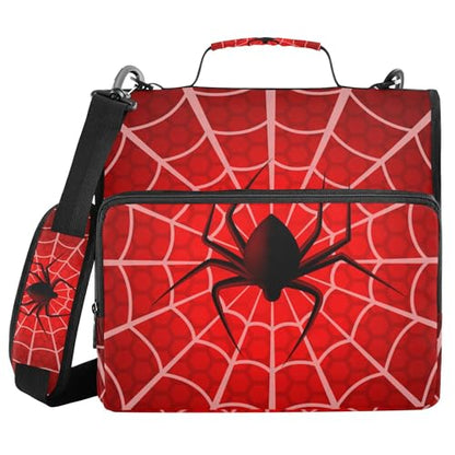 Fisyme Halloween Spider Web Zipper Binder 3 Ring with Zipper and Shoulder Strap Large Capacity Multi-Pocket Binder Organizer - color: Multi-dark Red