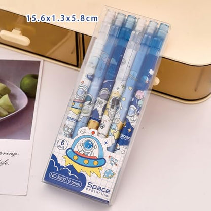 MOZXIRZ 4 Pcs Cute Mechanical Pencils with Top Eraser 0.5mm Cartoon Space Mechanical Pencil School Pencil for Women (6pcs Space) - color: 6pcs Space