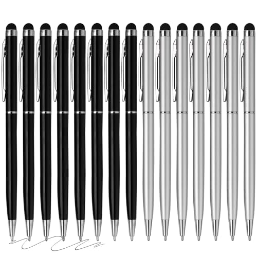 15 Pack Stylus Pens for Touch Screens Stylus Pen Compatible with Phone Tablets Kindle and Black Ink Ballpoint Pens-2 in 1 Stylists pens for Touch Screens (Silver & Black) - color: Silver & Black