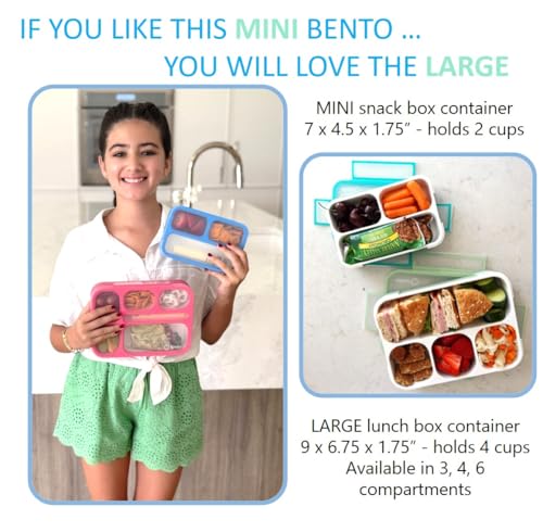 Small Snack Containers for Kids Toddlers - 3 Compartments (Set of 2) - Leak-Proof Reusable Boxes with Lids - BPA-Free Plastic Mini Bento Lunch Box - Holds 2 Cups Capacity (Pastel Blue+Teal Sparkle) - color: Pastel Blue + Teal Sparkle MINI 2pk