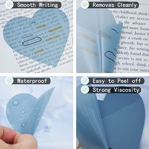 YOUDEFUL 800Pcs Transparent Sticky Notes, 2.76"x2.76" Clear Heart Sticky Notes, Waterproof Translucent Sticky Note Pads for Books Annotation, Clear Post it Notes for Bible Study, School, Office - size: Heart Morandi