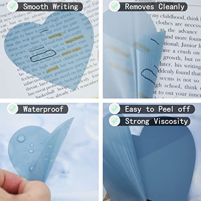 YOUDEFUL 800Pcs Transparent Sticky Notes, 2.76"x2.76" Clear Heart Sticky Notes, Waterproof Translucent Sticky Note Pads for Books Annotation, Clear Post it Notes for Bible Study, School, Office - size: Heart Morandi