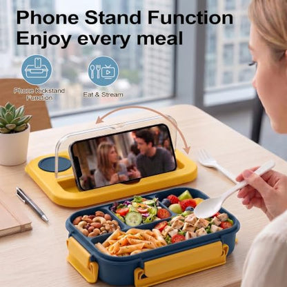 Bento Box Adult Lunch Box, Lunch Containers for Adults 44 Oz,Yellow / Blue | BPA-Free, Lid-Top Sauce Tray, Leak-Proof, 1300mL, Removable Silicone Sealing Ring, Lid-Top Utensil Slot with Included Cutlery - color: Yellow / Blue