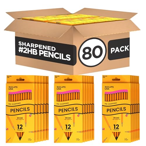 E-CLIPS USA Pre-Sharpened Pencils Bulk Pencil #2 School Supplies Bulk Number 2 pencils Office Supplies Bulk 12 Pencil Per Box (80 Pack) - style: 80 Pack