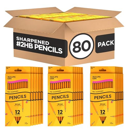 E-CLIPS USA Pre-Sharpened Pencils Bulk Pencil #2 School Supplies Bulk Number 2 pencils Office Supplies Bulk 12 Pencil Per Box (80 Pack) - style: 80 Pack