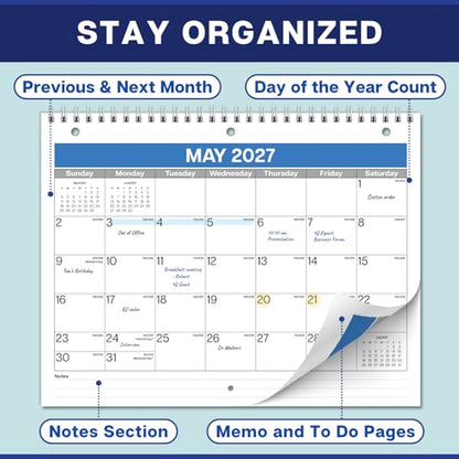 Dunwell 2026-2027 Calendar for 3 Ring Binder - 8.5x11, Jul. 2026 to Dec. 2027, 18 Months Desk Calendar with Premium Paper, 3-Hole Calendar for Office, School, 8.5" x 11" Planner Hanging on Wall