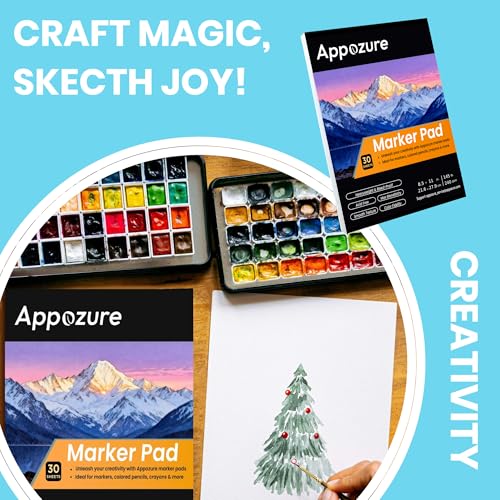 240GSM Bleedproof Sketch Pad for Markers, Acid-Free Heavyweight Smooth Drawing Papers, 8.5"×11" Large Paper Size Glue-Bound, 30 Sheets/60 Pages, Ideal for Artists, Kids, Beginners, Dry Media, Gifts - size: 8.5" ×11"