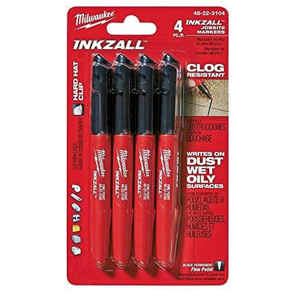 Milwaukee 48-22-3104 Inkzall Point Marker, Fine, Black, 4-Pack - size: 1 Count (Pack of 1)