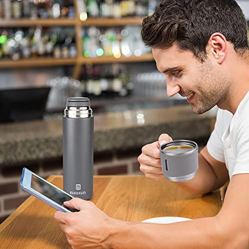 Stainless Steel Thermo 16.9oz Vacuum Insulated Bottle with Cup for Coffee Hot drink and Cold drink water flask.(Gray,Single) - color: Grey (Single), size: 16.9 Ounces