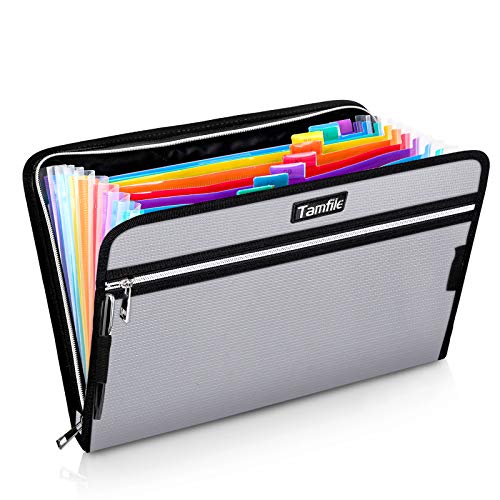 Fireproof Safe Accordion File Organizer Bag Folder, Expanding Filing Folder | 14 Colour Pockets, A4 Letter Size, Waterproof Document Organizer Holder with Labels /2 Zipper, 14.3" x 9.8", Silver - color: Silver, style: Colour Pocket
