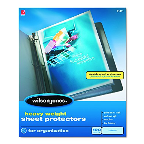 Wilson Jones Sheet Protectors, Heavy Weight, Top-Loading, Clear, 100 Sheets/Box (W21411) - size: 100/Box, style: Clear