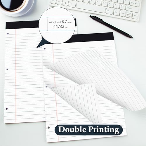 HAUTOCO 2 Pack 8.5 x 11 Legal Pads White Wide Ruled Notepads Perforated Writing Pads, 30 Sheets Per Notepad, 3-Hole Punched Paper, Writing Note Pads for School, Home, Office, Business - color: White