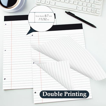 HAUTOCO 2 Pack 8.5 x 11 Legal Pads White Wide Ruled Notepads Perforated Writing Pads, 30 Sheets Per Notepad, 3-Hole Punched Paper, Writing Note Pads for School, Home, Office, Business - color: White