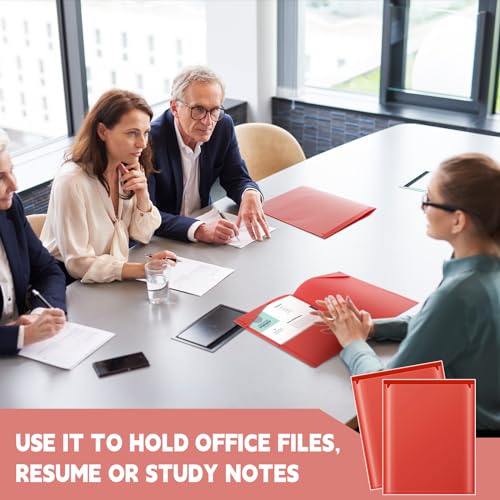 Henoyso 60 Pack Plastic Folders with Clear Front Pockets Bulk Heavy Duty File Folders with 2 Pockets and Card Slot for Student Teacher Back to School Supplies Office Presentation (Red) - color: Red