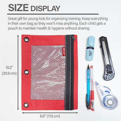 BAZIC PRODUCTS 3-Ring Pencil Pouch with Clear Mesh Window, 4-Set | clear mesh window and a zipper closure for pens, pencils, supplies - size: 4 Count (Pack of 1)