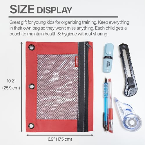 BAZIC Products 3-Ring Pencil Pouch with Clear Mesh Window, 24-Box | clear mesh window and a zipper closure for pens, pencils, supplies - size: 24 Count (Pack of 1)
