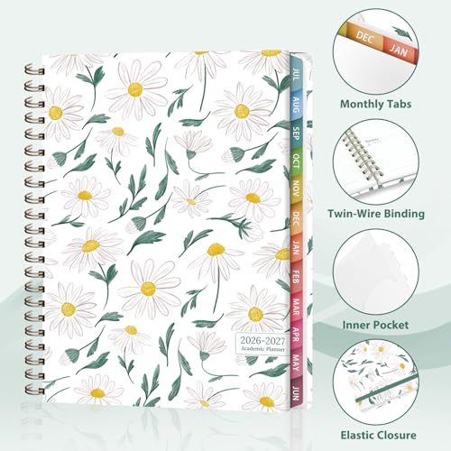 Planner 2026-2027, Weekly and Monthly Academic Year Calendar Planner, July 2026 - June 2027, Daily Agenda Book for Office School Supplies, Letter Size(8.5'' x 11'') - color: 2607-White Daisy, size: 8.5"x11"(Jul 2026-Jun 2027)