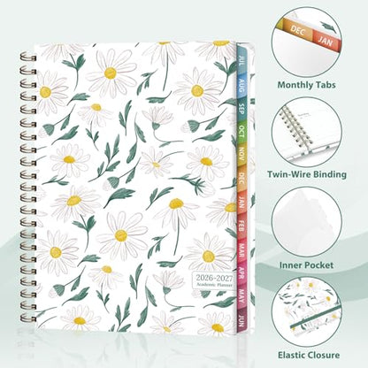 Planner 2026-2027, Weekly and Monthly Academic Year Calendar Planner, July 2026 - June 2027, Daily Agenda Book for Office School Supplies, Letter Size(8.5'' x 11'') - color: 2607-White Daisy, size: 8.5"x11"(Jul 2026-Jun 2027)