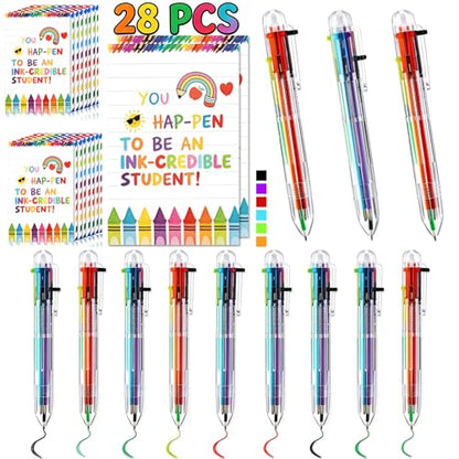 End of Year Student Gifts from Teacher Set of 28, Includes 6 in 1 Multicolor Ballpoint Pen with Gift Cards, End of the Year Gifts for Students Bulk for Students Classroom Party Favors